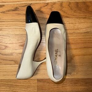 Chanel high heeled black and white shoes. Size 6.5.
